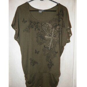 Dots dark green top with silver cross accent/butterflies Juniors small